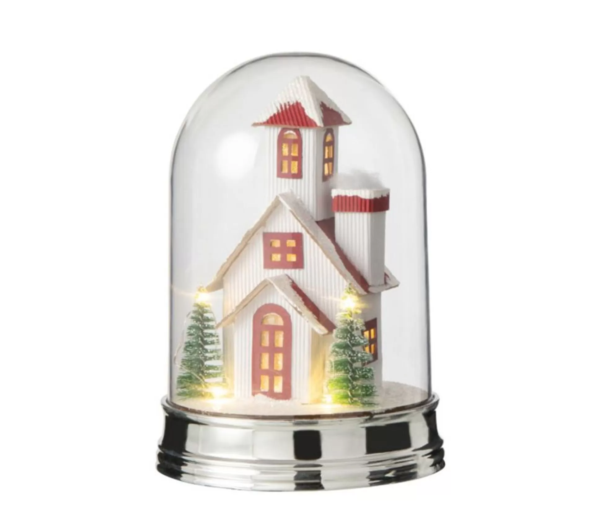 Best * Cloche Déco Led "Maison Hiver" 23Cm Blanc Et Rouge