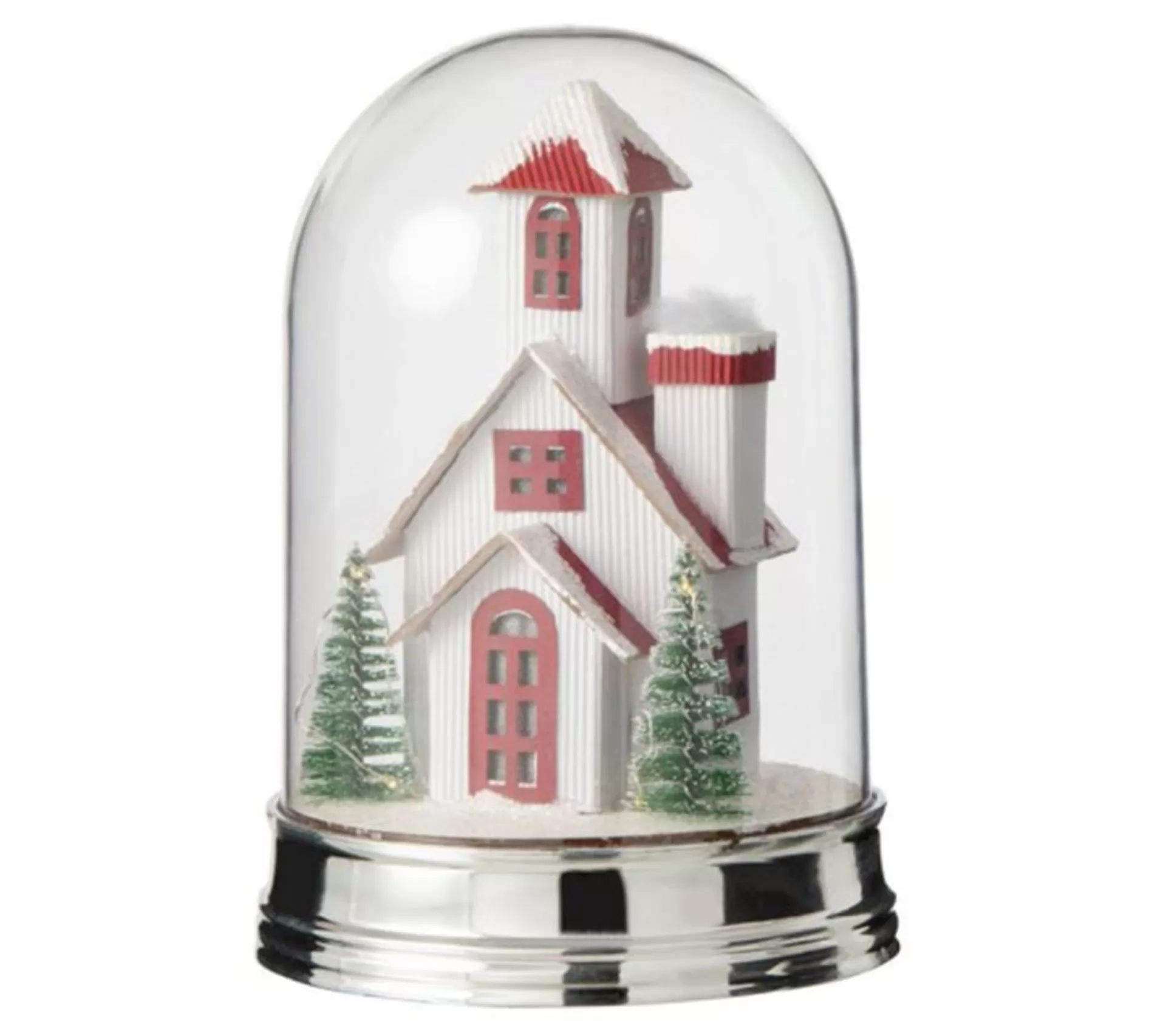 Best * Cloche Déco Led "Maison Hiver" 23Cm Blanc Et Rouge