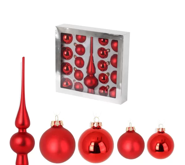 HOMEA Guirlande Et Boule De Sapin^ Kit De 19 Boules De Noël Rouge