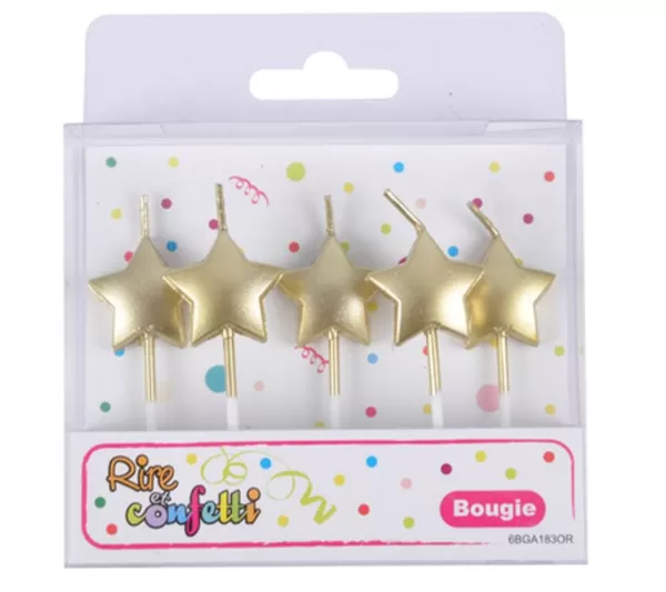 * Anniversaire Et Autres Fêtes^Lot De 5 Bougies 3D "Etoile" 7Cm Or