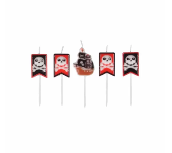 * Anniversaire Et Autres Fêtes^Lot De 5 Bougies D'Anniversaire "Pirates" Rouge Et Noir